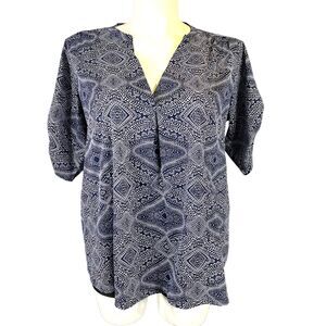 Times 2 Womens Blouse Top Maternity Lightweight Silky Pullover Blue White XL